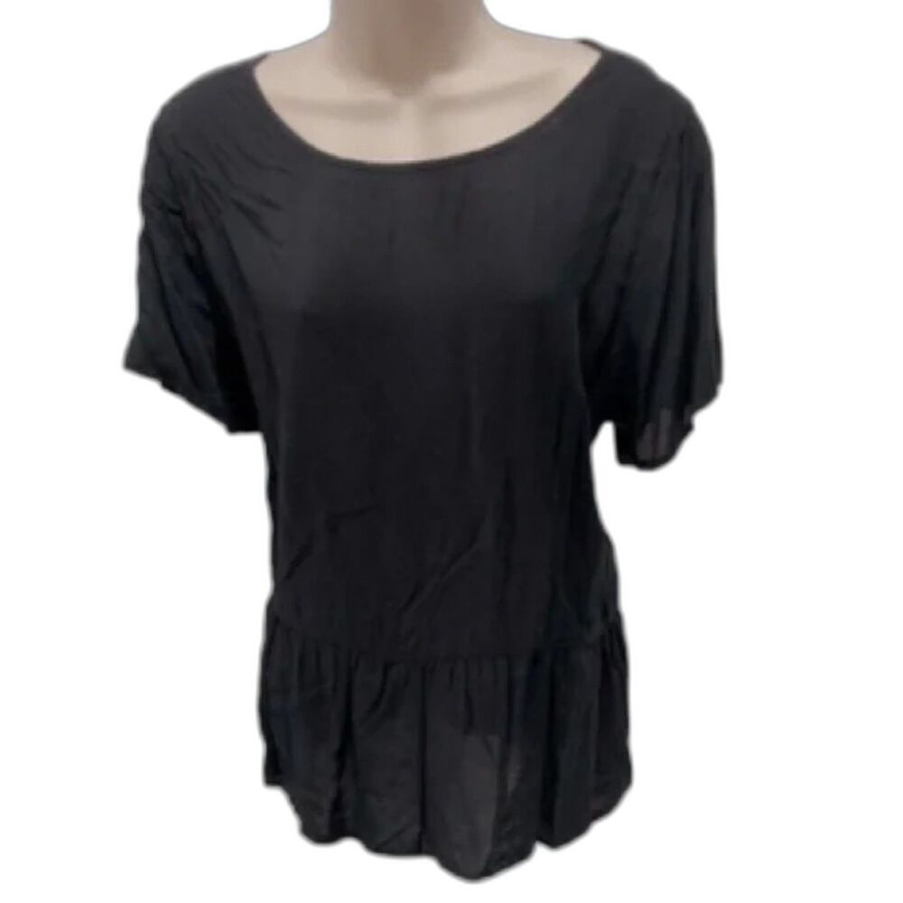 OLD NAVY Black High Low Back Keyhole Peplum Blouse Womens Large